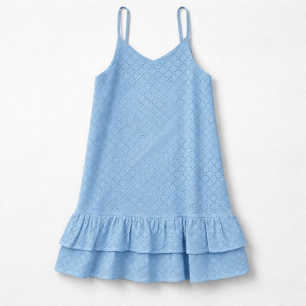 GB Girls Light Blue Eyelet Dress with Ruffle hem size large